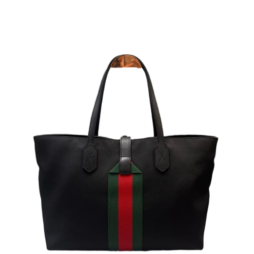 Gucci Web Tote Bag Canvas Black Red Green