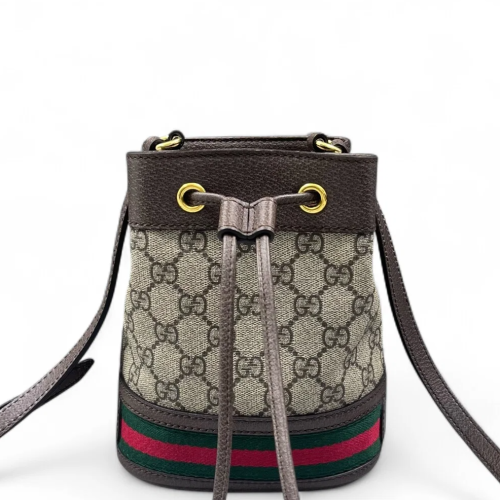 Gucci Web Mini Ophidia Bucket Bag GG Supreme Monogram Beige Brown Green
