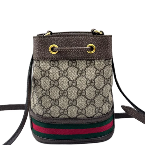 Gucci Web Mini Ophidia Bucket Bag GG Supreme Monogram Beige Brown Green
