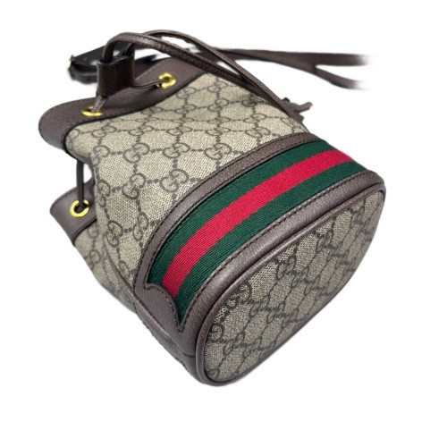 Gucci Web Mini Ophidia Bucket Bag GG Supreme Monogram Beige Brown Green