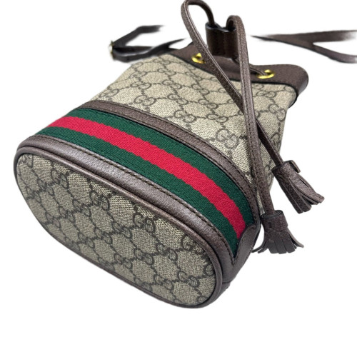 Gucci Web Mini Ophidia Bucket Bag GG Supreme Monogram Beige Brown Green
