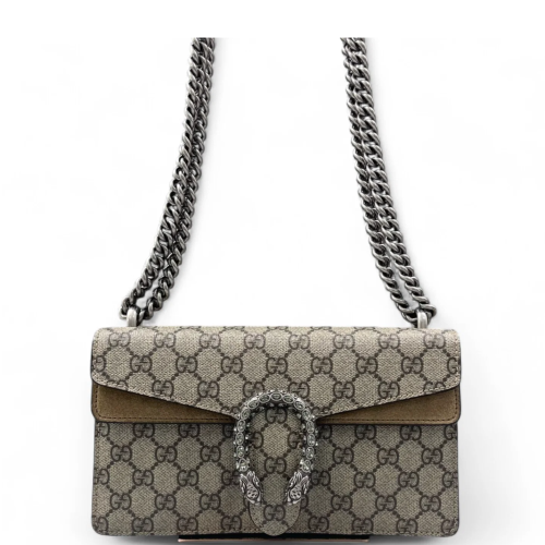Gucci Crystal Small Dionysus GG Supreme Monogram Camel