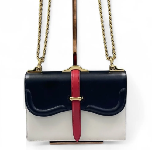 Prada Shoulder Bag Calfskin Black White Red
