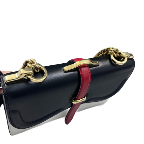Prada Shoulder Bag Calfskin Black White Red