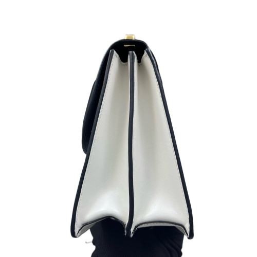 Prada Shoulder Bag Calfskin Black White Red
