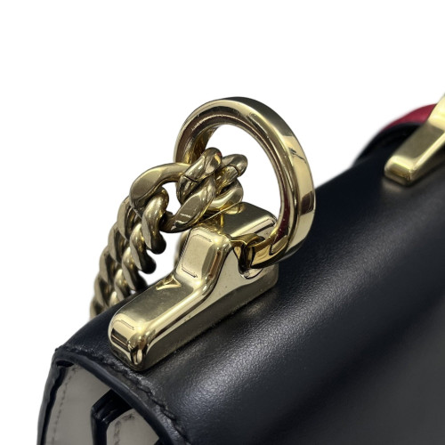 Prada Shoulder Bag Calfskin Black White Red