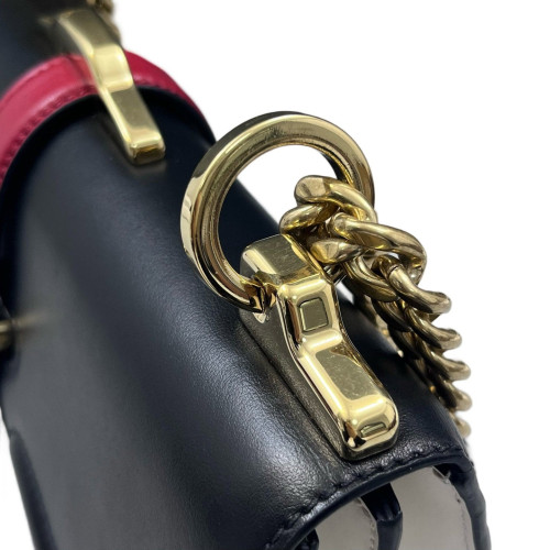 Prada Shoulder Bag Calfskin Black White Red