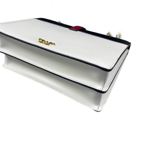 Prada Shoulder Bag Calfskin Black White Red