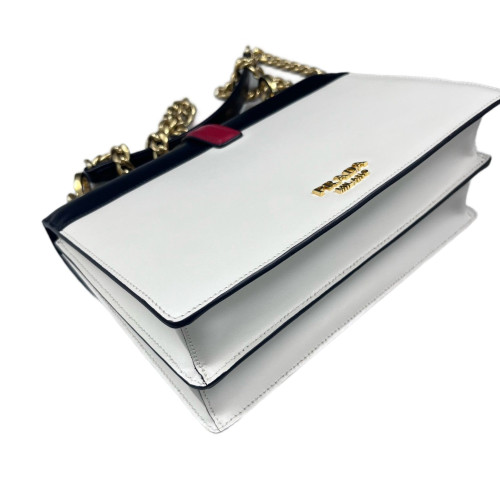 Prada Shoulder Bag Calfskin Black White Red