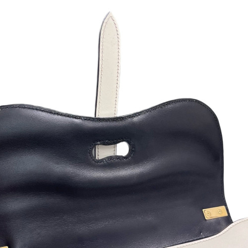 Prada Shoulder Bag Calfskin Black White Red