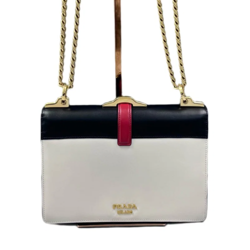 Prada Shoulder Bag Calfskin Black White Red