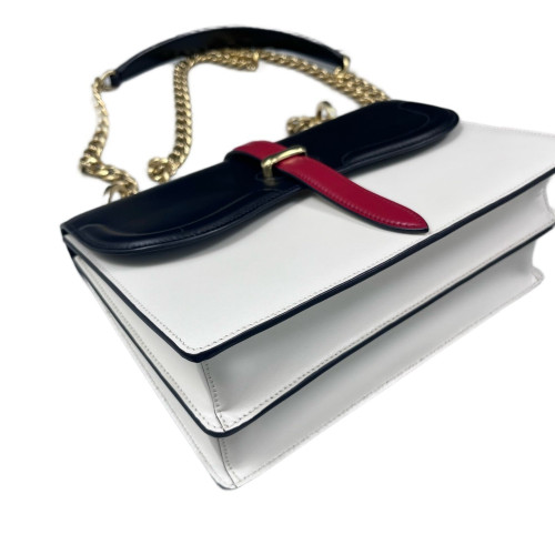 Prada Shoulder Bag Calfskin Black White Red