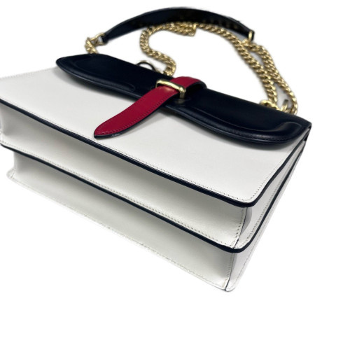 Prada Shoulder Bag Calfskin Black White Red