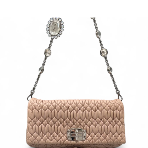 Miu Miu Crystal Matelasse Matelasse Crystal Flap Clutch Calfskin Nude Beige