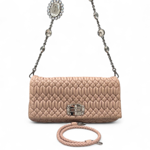 Miu Miu Crystal Matelasse Matelasse Crystal Flap Clutch Calfskin Nude Beige