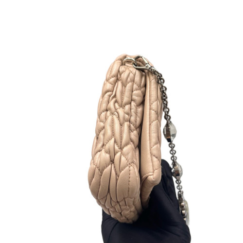Miu Miu Crystal Matelasse Matelasse Crystal Flap Clutch Calfskin Nude Beige