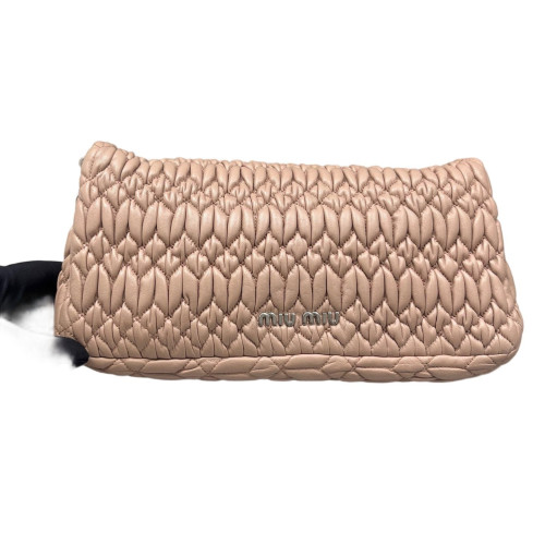 Miu Miu Crystal Matelasse Matelasse Crystal Flap Clutch Calfskin Nude Beige