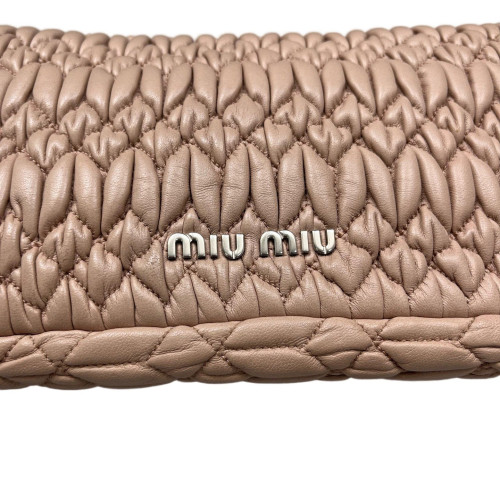 Miu Miu Crystal Matelasse Matelasse Crystal Flap Clutch Calfskin Nude Beige