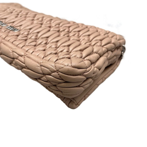 Miu Miu Crystal Matelasse Matelasse Crystal Flap Clutch Calfskin Nude Beige