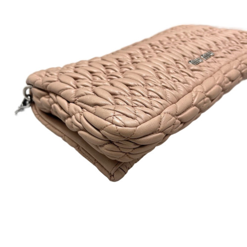 Miu Miu Crystal Matelasse Matelasse Crystal Flap Clutch Calfskin Nude Beige