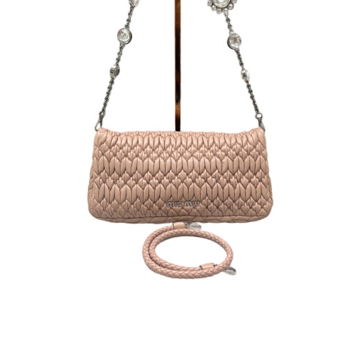 Miu Miu Crystal Matelasse Matelasse Crystal Flap Clutch Calfskin Nude Beige