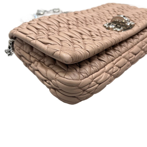 Miu Miu Crystal Matelasse Matelasse Crystal Flap Clutch Calfskin Nude Beige