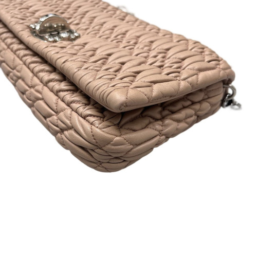 Miu Miu Crystal Matelasse Matelasse Crystal Flap Clutch Calfskin Nude Beige