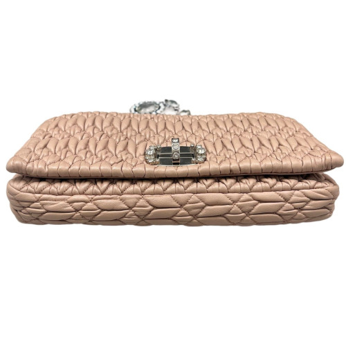 Miu Miu Crystal Matelasse Matelasse Crystal Flap Clutch Calfskin Nude Beige