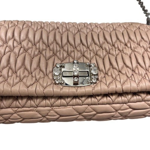 Miu Miu Crystal Matelasse Matelasse Crystal Flap Clutch Calfskin Nude Beige