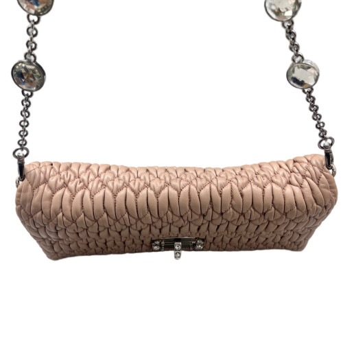 Miu Miu Crystal Matelasse Matelasse Crystal Flap Clutch Calfskin Nude Beige