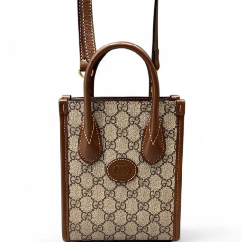 Gucci Mini Interlocking G Tote GG Monogram Beige Brown Gucci Mini Interlocking G Tote GG Monogram Beige Brown