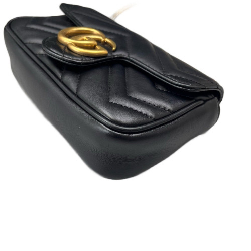 Gucci Chevron Super Mini GG Marmont Chain Wallet Calfskin Black