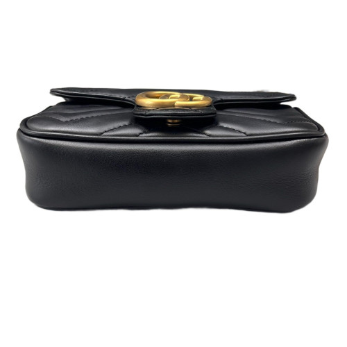 Gucci Chevron Super Mini GG Marmont Chain Wallet Calfskin Black