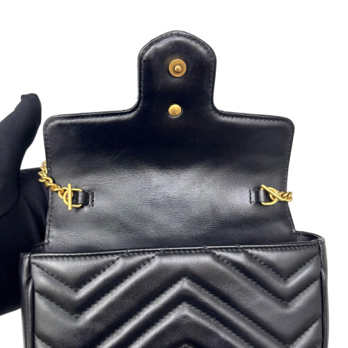 Gucci Chevron Super Mini GG Marmont Chain Wallet Calfskin Black