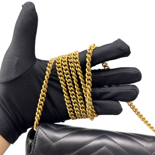 Gucci Chevron Super Mini GG Marmont Chain Wallet Calfskin Black