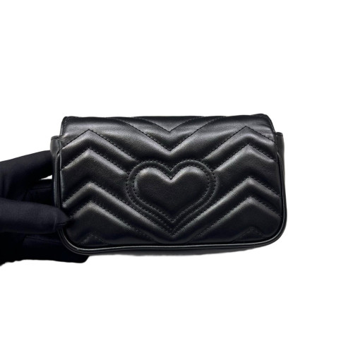 Gucci Chevron Super Mini GG Marmont Chain Wallet Calfskin Black
