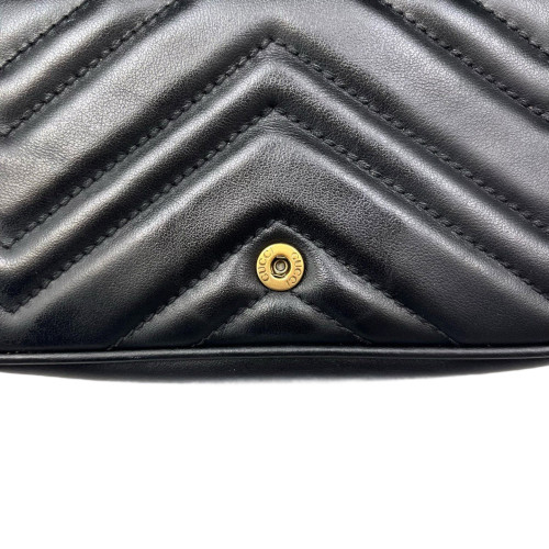 Gucci Chevron Super Mini GG Marmont Chain Wallet Calfskin Black