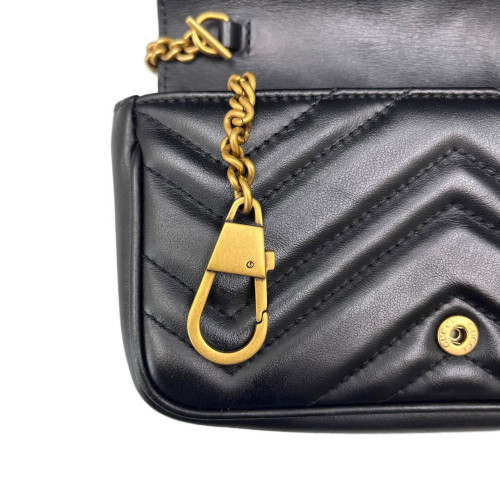 Gucci Chevron Super Mini GG Marmont Chain Wallet Calfskin Black