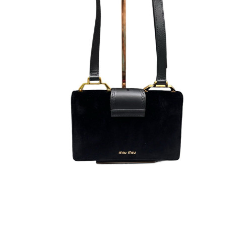 Miu Miu Crystal Crystal Embellished Madras Shoulder Calfskin Black Miu Miu Crystal Crystal Embellished Madras Shoulder Calfskin Black