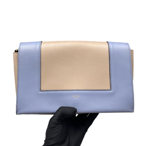 Celine Medium Frame Shoulder Bag Calfskin Dusty Blue Beige