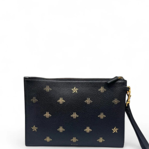 Gucci Clutch Grained Calfskin Black Gold