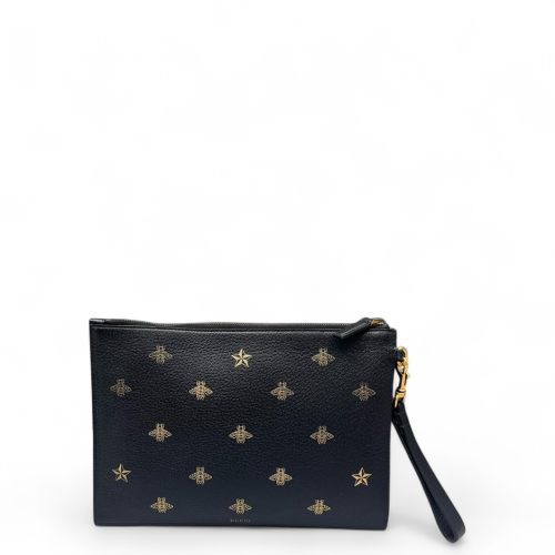 Gucci Clutch Grained Calfskin Black Gold