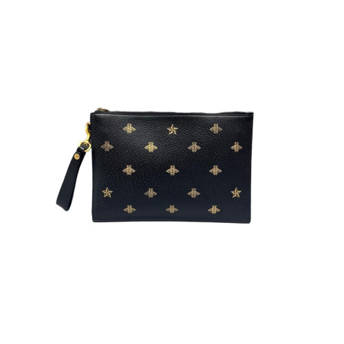 Gucci Clutch Grained Calfskin Black Gold