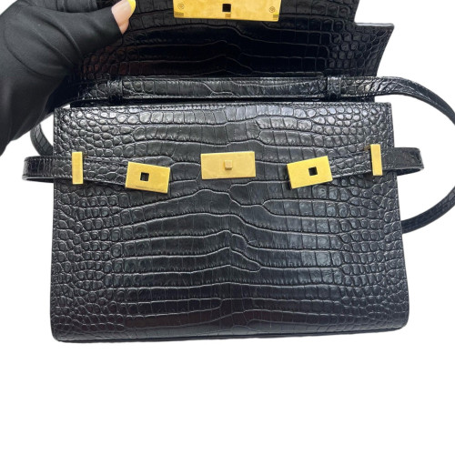 Yves Saint Laurent Small Manhattan Shoulder Bag Calfskin Crocodile Embossed Black Yves Saint Laurent Small Manhattan Shoulder Bag Calfskin Crocodile Embossed Black