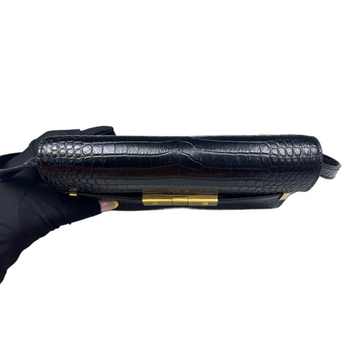 Yves Saint Laurent Small Manhattan Shoulder Bag Calfskin Crocodile Embossed Black Yves Saint Laurent Small Manhattan Shoulder Bag Calfskin Crocodile Embossed Black