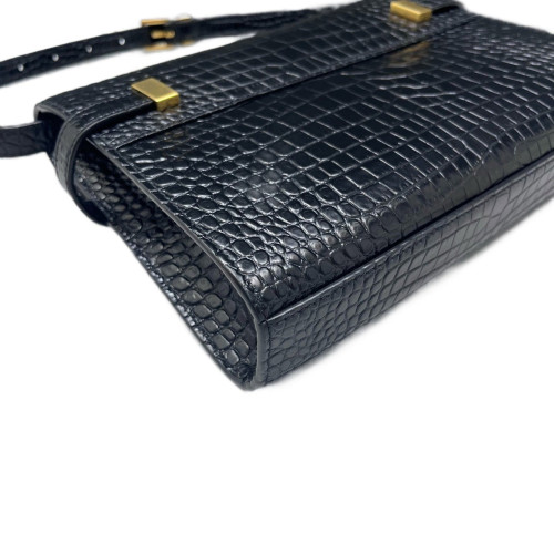 Yves Saint Laurent Small Manhattan Shoulder Bag Calfskin Crocodile Embossed Black Yves Saint Laurent Small Manhattan Shoulder Bag Calfskin Crocodile Embossed Black