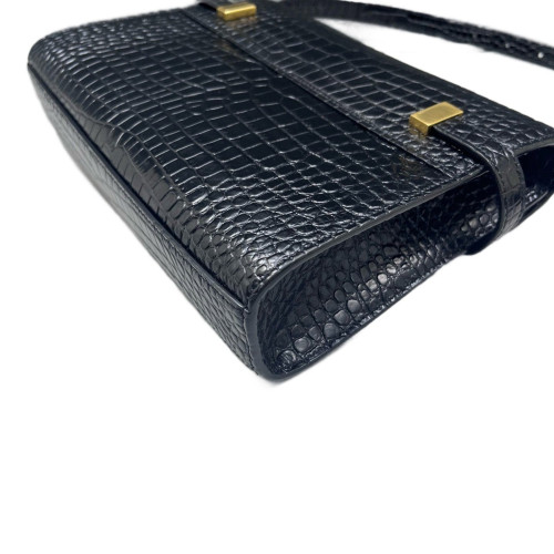 Yves Saint Laurent Small Manhattan Shoulder Bag Calfskin Crocodile Embossed Black Yves Saint Laurent Small Manhattan Shoulder Bag Calfskin Crocodile Embossed Black