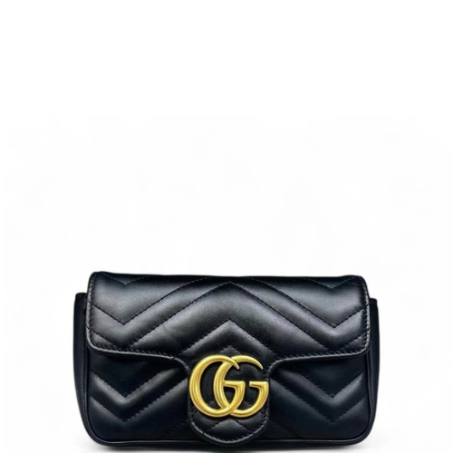 Gucci Chevron Super Mini GG Marmont Chain Wallet Calfskin Black