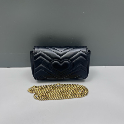 Gucci Chevron Super Mini GG Marmont Chain Wallet Calfskin Black