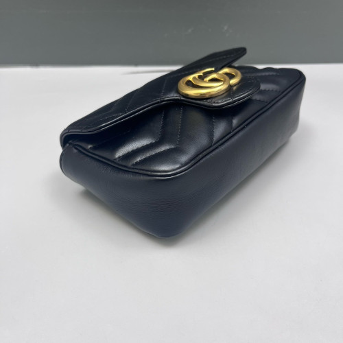 Gucci Chevron Super Mini GG Marmont Chain Wallet Calfskin Black